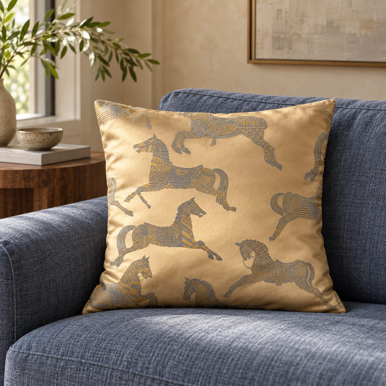 Equestrian Gold Pillow Cover