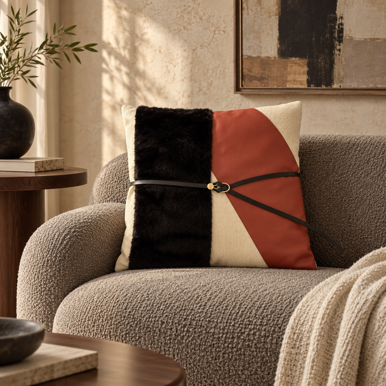 Harlequin Leather Pillow Cover