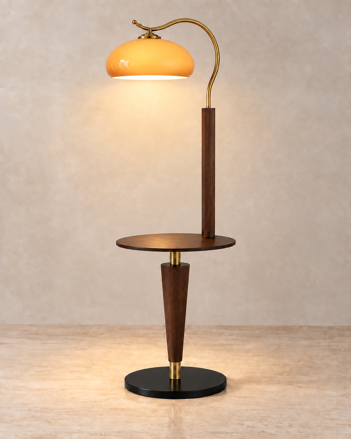 Wood Tray Arc Floor Lamp