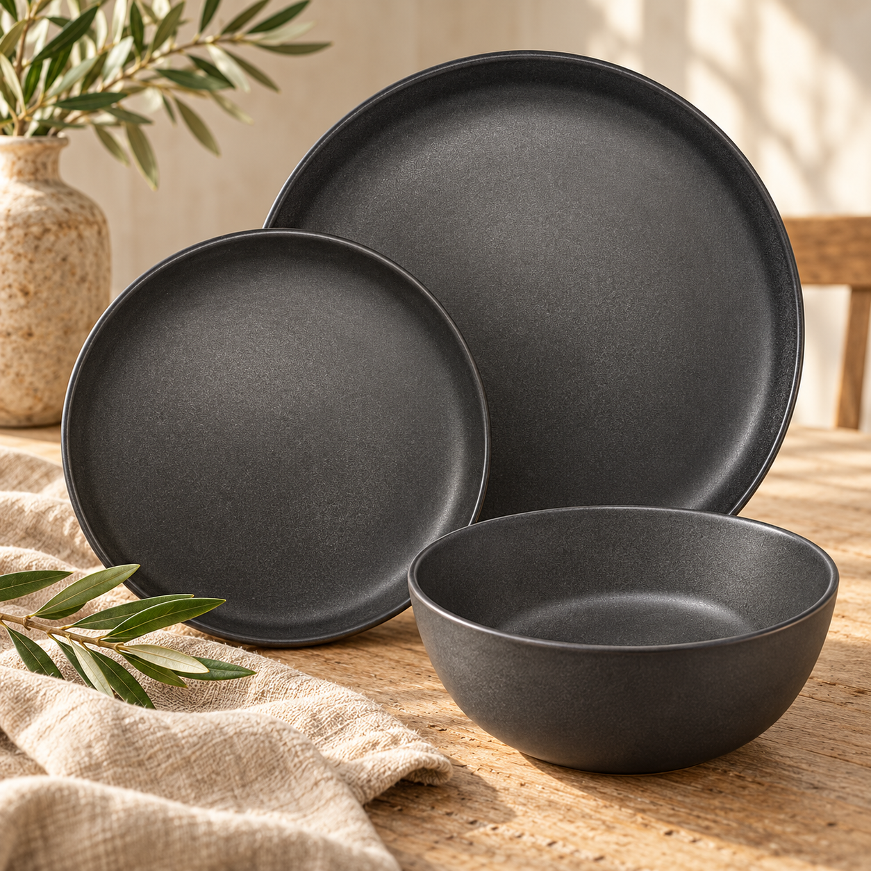 Matte Black Dinner Set