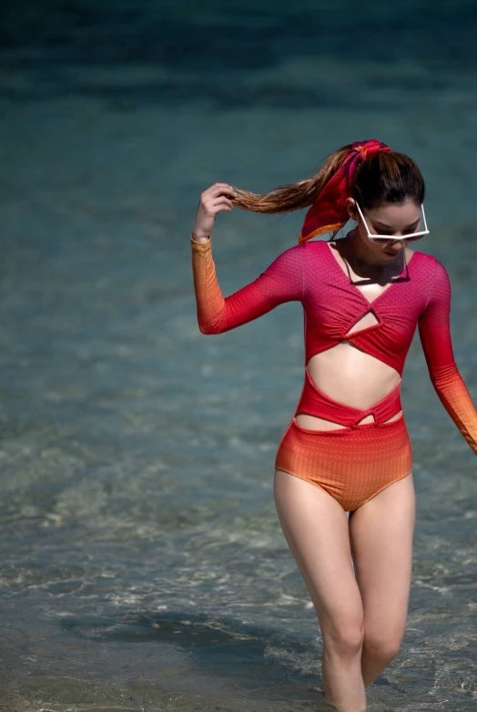 Pink Gradient Triangle Cut Swimsuit