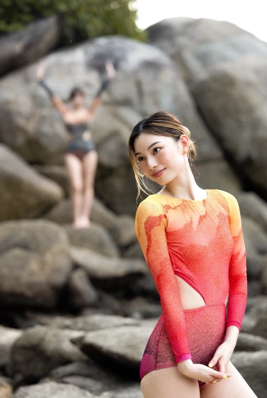 Red Gradient Hourglass Swim Suit