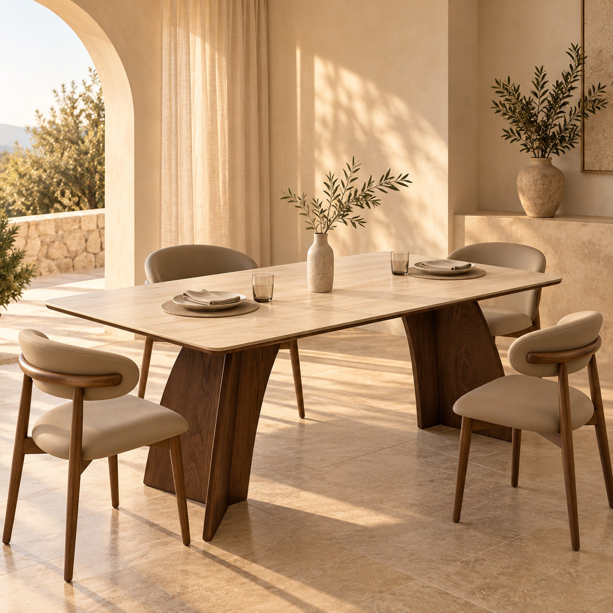 Curved Leg Marble Dining Table