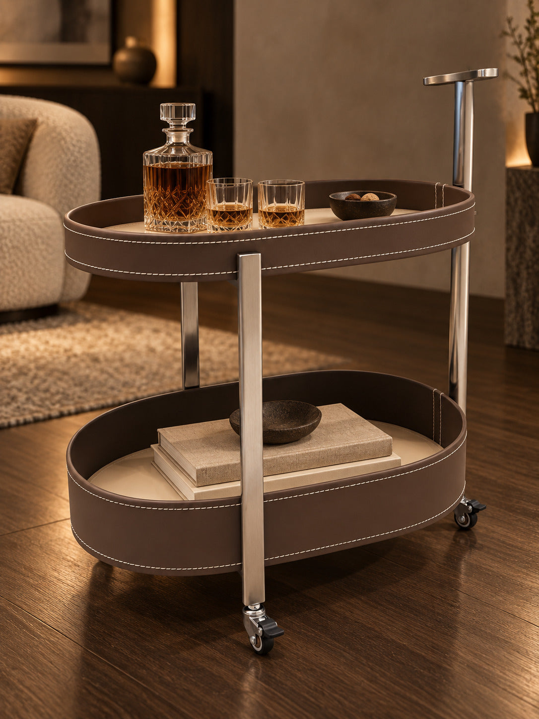 Oval Bar Cart – Walnut